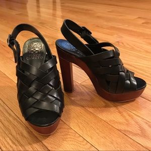 Vince Camuto Black Wooden Platform Heels